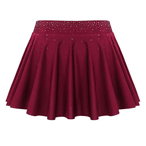 ranrann Falda de Danza Ballet para Mujer Falda Corta de Patinaje Artístico Cintura Alta Falda con Volantes Diamantes Vestido Baile Gimnasia Rítmica Vino Rojo Small