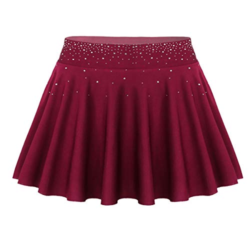 ranrann Falda de Danza Ballet para Mujer Falda Corta de Patinaje Artístico Cintura Alta Falda con Volantes Diamantes Vestido Baile Gimnasia Rítmica Vino Rojo Small