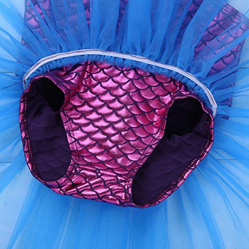 ranrann Maillot de Ballet Lentejuelas para Niña Disfraz de Sirena Vestido de Danza Clásica Vestido Princesa Falda Tutú Costume Traje de Actuación Fiesta Azul 4 Años