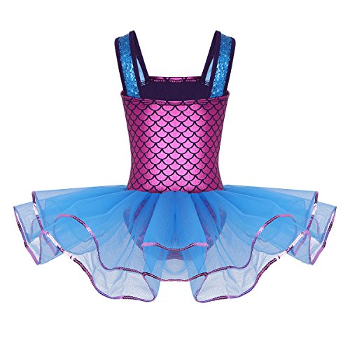 ranrann Maillot de Ballet Lentejuelas para Niña Disfraz de Sirena Vestido de Danza Clásica Vestido Princesa Falda Tutú Costume Traje de Actuación Fiesta Azul 4 Años