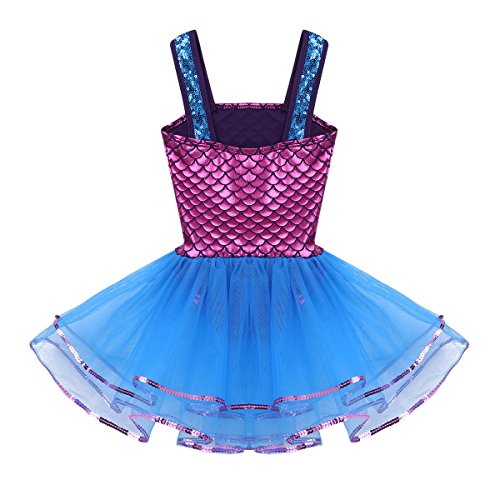 ranrann Maillot de Ballet Lentejuelas para Niña Disfraz de Sirena Vestido de Danza Clásica Vestido Princesa Falda Tutú Costume Traje de Actuación Fiesta Azul 4 Años