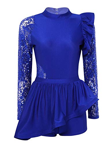 ranrann Maillot de Danza Ballet con Volantes para Mujer Vestido de Gimnasia Rítmica Lentejuelas Mono Patinaje Artístico Baile Disfraz de Bailarina Azul Medium