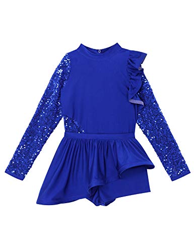 ranrann Maillot de Danza Ballet con Volantes para Mujer Vestido de Gimnasia Rítmica Lentejuelas Mono Patinaje Artístico Baile Disfraz de Bailarina Azul Medium