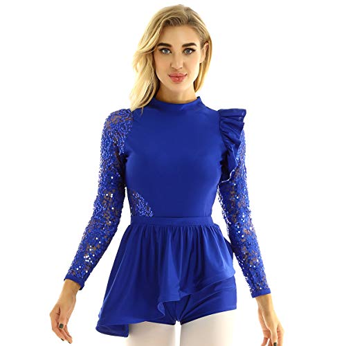 ranrann Maillot de Danza Ballet con Volantes para Mujer Vestido de Gimnasia Rítmica Lentejuelas Mono Patinaje Artístico Baile Disfraz de Bailarina Azul Medium