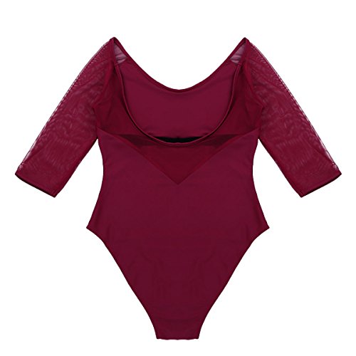 ranrann Maillot de Gimnasia Rítmica para Mujer Leotardo Clásico de Ballet Manga Transparente Mono de Danza Ropa Deportiva de Baile Dancewear Vino Rojo Small ranrann Maillot de Gimnasia Rítmica para Mujer Leotardo Clásico de Ballet Manga Transparente Mono de Danza Ropa Deportiva de Baile Dancewear Vino Rojo Small