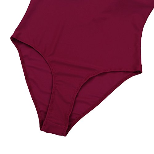 ranrann Maillot de Gimnasia Rítmica para Mujer Leotardo Clásico de Ballet Manga Transparente Mono de Danza Ropa Deportiva de Baile Dancewear Vino Rojo Small