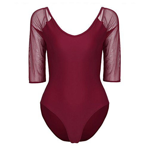 ranrann Maillot de Gimnasia Rítmica para Mujer Leotardo Clásico de Ballet Manga Transparente Mono de Danza Ropa Deportiva de Baile Dancewear Vino Rojo Small ranrann Maillot de Gimnasia Rítmica para Mujer Leotardo Clásico de Ballet Manga Transparente Mono de Danza Ropa Deportiva de Baile Dancewear Vino Rojo Small