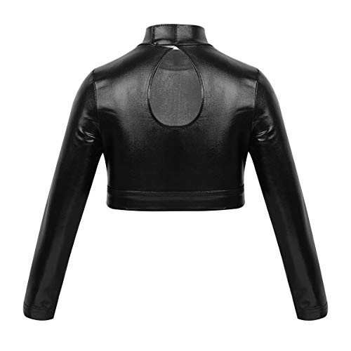 ranrann Top de Danza Ballet Manga Larga para Niña Maillot de Charol Brillante Leotardo de Gimnasia Rítmica Camiseta Deportiva Patinaje Fitness Negro 8 Años