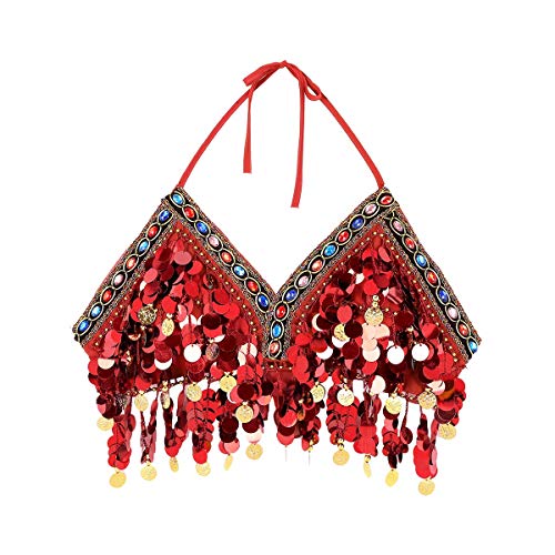 ranrann Top de Danza del Vientre Lentejuelas para Mujer Brillante Sujetador de Danza Oriental Flecos Cuello Halter Traje Baile Latino Salsa Disfraz Fiesta Rojo Talla Única ranrann Top de Danza del Vientre Lentejuelas para Mujer Brillante Sujetador de Danza Oriental Flecos Cuello Halter Traje Baile Latino Salsa Disfraz Fiesta Rojo Talla Única