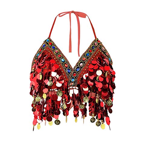 ranrann Top de Danza del Vientre Lentejuelas para Mujer Brillante Sujetador de Danza Oriental Flecos Cuello Halter Traje Baile Latino Salsa Disfraz Fiesta Rojo Talla Única ranrann Top de Danza del Vientre Lentejuelas para Mujer Brillante Sujetador de Danza Oriental Flecos Cuello Halter Traje Baile Latino Salsa Disfraz Fiesta Rojo Talla Única