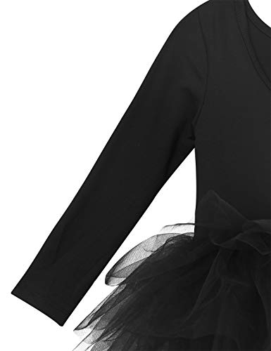 ranrann Vestido de Danza Ballet Manga Larga para Niña Maillot de Gimnasia Rítmica con Falda Tul Leotardo Elástico de Baile Disfraz de Bailarina Negro 3-4 años