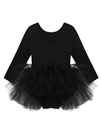 ranrann Vestido de Danza Ballet Manga Larga para Niña Maillot de Gimnasia Rítmica con Falda Tul Leotardo Elástico de Baile Disfraz de Bailarina Negro 3-4 años