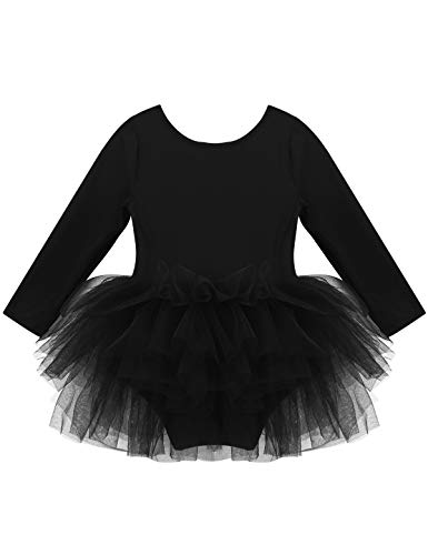 ranrann Vestido de Danza Ballet Manga Larga para Niña Maillot de Gimnasia Rítmica con Falda Tul Leotardo Elástico de Baile Disfraz de Bailarina Negro 3-4 años