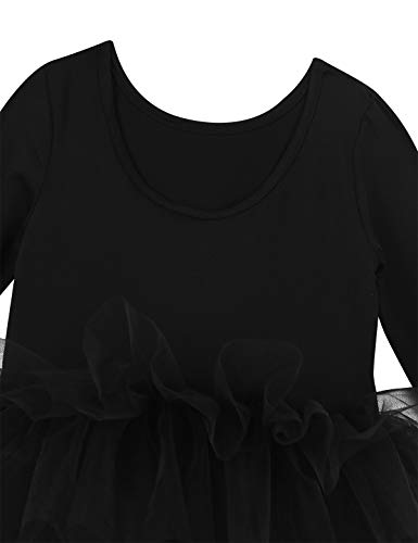 ranrann Vestido de Danza Ballet Manga Larga para Niña Maillot de Gimnasia Rítmica con Falda Tul Leotardo Elástico de Baile Disfraz de Bailarina Negro 3-4 años