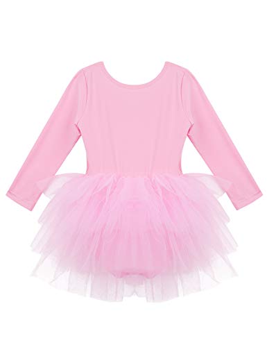 ranrann Vestido de Danza Ballet Manga Larga para Niña Maillot de Gimnasia Rítmica con Falda Tul Leotardo Elástico de Baile Disfraz de Bailarina Rosa 5-6 años