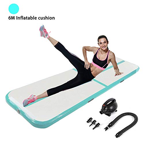 RASHION Airtrack Colchoneta, Entrenamiento colchoneta Inflable, Gimnasia colchoneta 3m 4m 5m 6m Volteretas Colchoneta para Gimnasio/Yoga/Entrenamiento/niños/Parque/Fitness (Green 6M)