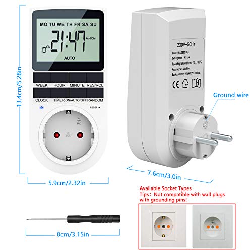 RATEL Temporizador Digital Programable, Enchufe Programador con Herramienta de reinicio y Modo Aleatorio Pantalla LCD Grande 12/24 Horas, Diario/Semanal Ahorrar Energía y Dinero (3 Piezas)