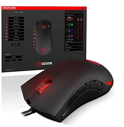 Raton Gaming Ozone EXON X90 - eSports Mouse Gaming - Sensor Optico, RGB, 12.000 DPI, 11 Botones Programables, Ergonomico, Negro