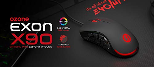 Raton Gaming Ozone EXON X90 - eSports Mouse Gaming - Sensor Optico, RGB, 12.000 DPI, 11 Botones Programables, Ergonomico, Negro