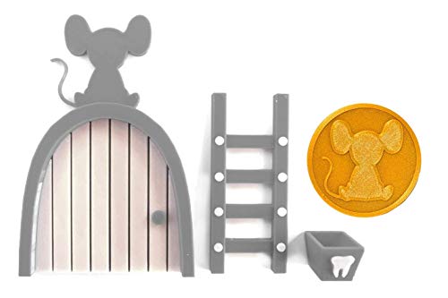 Ratoncito Perez puerta gris a su casita con escalera y cajita para diente de leche y moneda dorada para poner en almohada. Hecha en España Ratoncito Perez puerta gris a su casita con escalera y cajita para diente de leche y moneda dorada para poner en almohada. Hecha en España