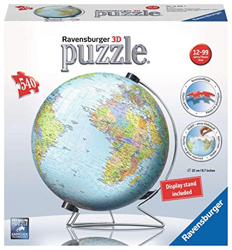 Ravensburger 12436 Globo 3D Puzzle, 540 Piezas, Multicolor, Edad Recomendada 10+, Dimensiones 27.5 x 23.3 cm