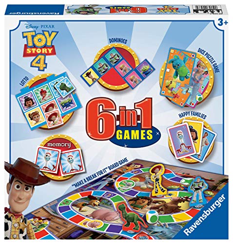 Ravensburger Disney Toy Story 4, juego 6 en 1 para niños y familias a partir de 3 años – Incluye 6 juegos clásicos: bingo, memoria, dominóes, serpientes y escaleras, damas y cartas de juego Ravensburger Disney Toy Story 4, juego 6 en 1 para niños y familias a partir de 3 años – Incluye 6 juegos clásicos: bingo, memoria, dominóes, serpientes y escaleras, damas y cartas de juego
