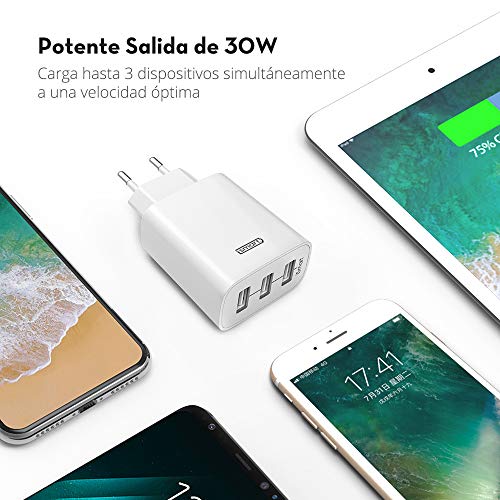 RAVPower Cargador de Pared USB, USB C Cargadores de 30 W con tecnología iSmart para iPhone 11,XS,X, iPad, Galaxy S9 S8, LG, Huawei, Powerbank etc. (Blanco)