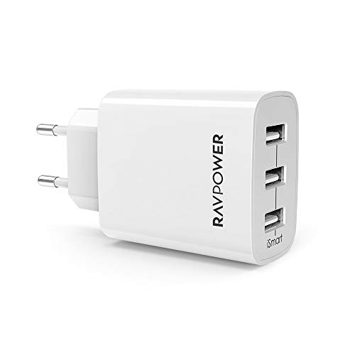 RAVPower Cargador de Pared USB, USB C Cargadores de 30 W con tecnología iSmart para iPhone 11,XS,X, iPad, Galaxy S9 S8, LG, Huawei, Powerbank etc. (Blanco)