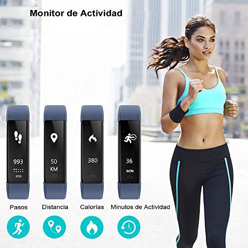 Rayfit Pulsera Actividad Reloj Inteligente Fitness Tracker Podómetro Monitor de Sueño Contador de Calorías Pasos Rastreador de Ejercicios Reloj Salud Pulsera Deportiva para Niños Mujeres Hombres