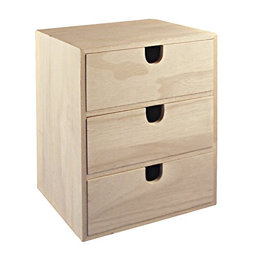 Rayher Hobby 62382000 - Cómoda de madera con 3 cajones, madera natural, 21,5 x 14,5 x 16 cm