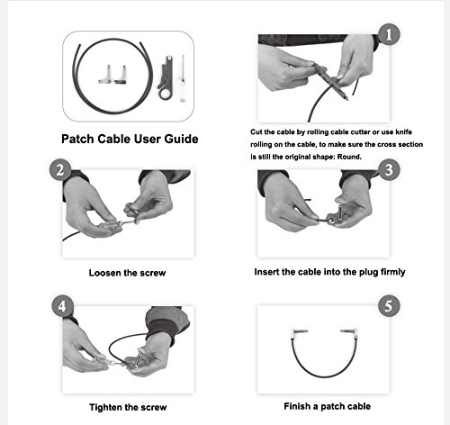 Rayzm Kit de cable para guitarra/baja pedalera de automontaje sin soldadura. Patch Cable para pedales de efectos-1/4"(6.35 mm) macho a macho con ángulo recto. (6 conectores 1m de cable)