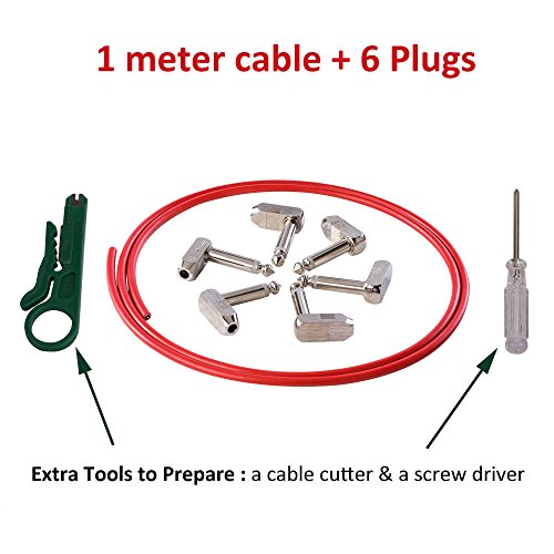 Rayzm Kit de cable para guitarra/baja pedalera de automontaje sin soldadura. Patch Cable para pedales de efectos-1/4"(6.35 mm) macho a macho con ángulo recto. (6 conectores 1m de cable)