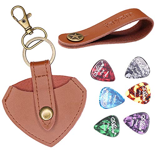 Rayzm Portapúas para Guitarra con 6 pcs, Soporte de Cuero Bolsita de Púas Llavero, Cinta con Enganche de Botón al Mástil para Correas. Guitarra Clásica, Acústica, Eléctrica, Bajo y Mandolina. Rayzm Portapúas para Guitarra con 6 pcs, Soporte de Cuero Bolsita de Púas Llavero, Cinta con Enganche de Botón al Mástil para Correas. Guitarra Clásica, Acústica, Eléctrica, Bajo y Mandolina.