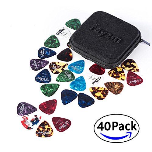 Rayzm Púas Pick Plectrums para guitarra 40 unidades con una caja resistente de almacenaje,Picks Premium de celuloide para guitarra, bajo, varios colores y 6 grosores 0,46/0,71/0,81/0,96/1,20/1,50mm Rayzm Púas Pick Plectrums para guitarra 40 unidades con una caja resistente de almacenaje,Picks Premium de celuloide para guitarra, bajo, varios colores y 6 grosores 0,46/0,71/0,81/0,96/1,20/1,50mm
