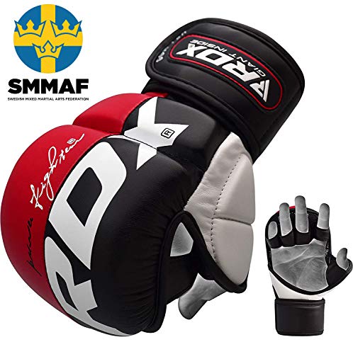 RDX 0 0 MMA UFC - Guantes de Entrenamiento para Deporte de Lucha, Sparring, Lucha Libre, Saco de Arena, agarres, 0, 0, Color Rojo, tamaño Large