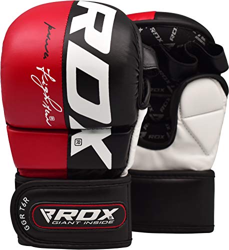 RDX 0 0 MMA UFC - Guantes de Entrenamiento para Deporte de Lucha, Sparring, Lucha Libre, Saco de Arena, agarres, 0, 0, Color Rojo, tamaño Large