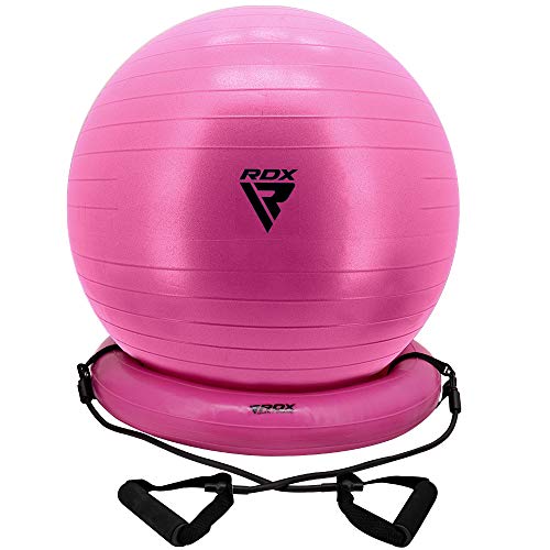 RDX Balón de Ejercicio con Base Resistencia Banda Yoga Fitness Pilates, Antideslizante Pelota de Ejercicio Embarazadas Gimnasia, Bola Suiza Rápida Bomba Fitball Oficina Casa Entrenamiento Equilibrio