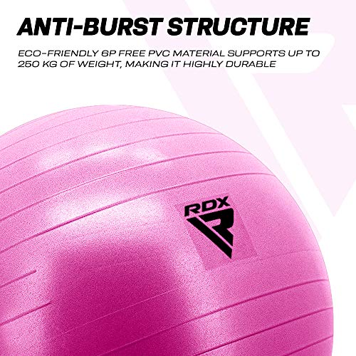 RDX Balón de Ejercicio con Base Resistencia Banda Yoga Fitness Pilates, Antideslizante Pelota de Ejercicio Embarazadas Gimnasia, Bola Suiza Rápida Bomba Fitball Oficina Casa Entrenamiento Equilibrio