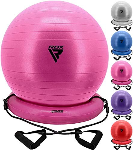 RDX Balón de Ejercicio con Base Resistencia Banda Yoga Fitness Pilates, Antideslizante Pelota de Ejercicio Embarazadas Gimnasia, Bola Suiza Rápida Bomba Fitball Oficina Casa Entrenamiento Equilibrio