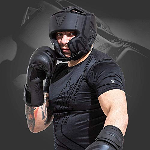 RDX Casco Protector Boxeo Entrenamiento MMA Fighting Headgear | Protector de Cara y Orejas de Muay Thai de Piel de Piel de convección Negro Mate | Ideal para Artes Marciales RDX Casco Protector Boxeo Entrenamiento MMA Fighting Headgear | Protector de Cara y Orejas de Muay Thai de Piel de Piel de convección Negro Mate | Ideal para Artes Marciales