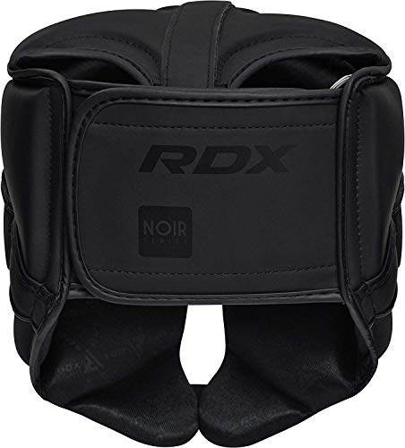 RDX Casco Protector Boxeo Entrenamiento MMA Fighting Headgear | Protector de Cara y Orejas de Muay Thai de Piel de Piel de convección Negro Mate | Ideal para Artes Marciales