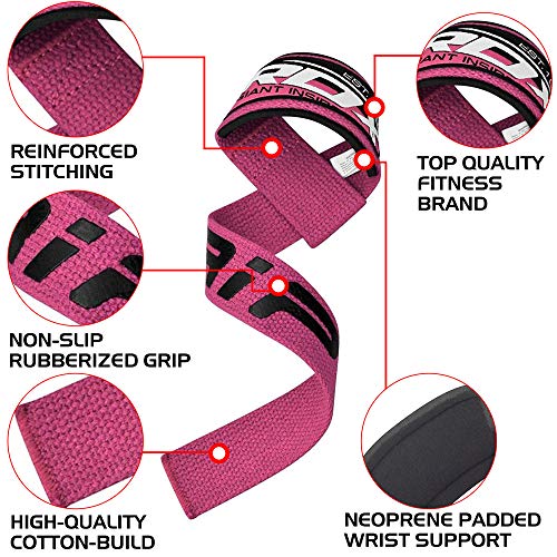 RDX - Correas de elevación para gimnasio: soporte de muñecas para los levantamientos de pesas, diseñadas para los ejercicios de musculación, color rosa