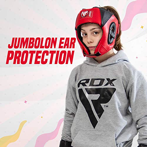 RDX Cuero Niño Boxeo Cascos MMA Kickboxing Sparring Casco Protector Entrenamiento Lucha (CE Certificado Aprobado por SATRA)