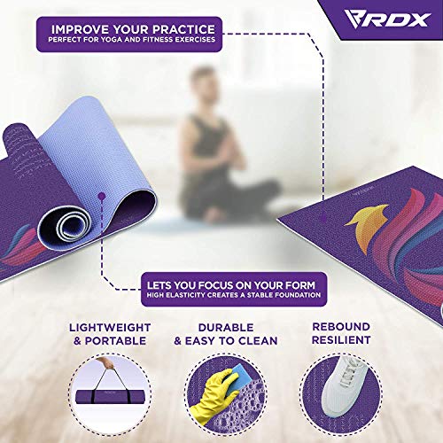 RDX Esterilla Yoga Antideslizante Colchoneta Alfombrilla No Tóxico para Fitness Pilates, Aeróbicos, Entrenamiento, Ejercicio Estiramiento, Deporte Físico con Correa de Hombro 183cm x 61cm