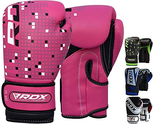 RDX Guantes de Boxeo Niño para Entrenamiento y Muay Thai | Maya Hide Cuero Junior 4oz, 6oz Mitones para Kick Boxing, Sparring | Combate Kids Boxing Gloves para Saco Boxeo Training