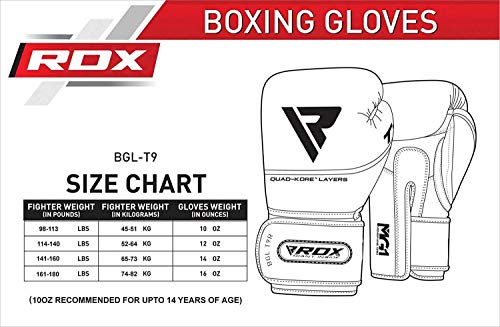 RDX Guantes de Boxeo para Entrenamiento y Muay Thai | Cuero Vacuno Mitones para Kick Boxing, Sparring | Boxing Gloves para Combate Training, Saco Boxeo