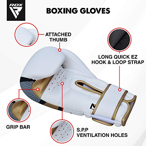 RDX Guantes de Boxeo para Entrenamiento y Muay Thai | Maya Hide Cuero Mitones para Kick Boxing, Sparring | Boxing Gloves para Combate Training, Saco Boxeo