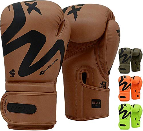 RDX Guantes de Boxeo para Muay Thai y Entrenamiento | Convex Skin Combat Cuero Mitones para Sparring, Kick Boxing | Boxing Gloves para Saco Boxeo, Combate Training