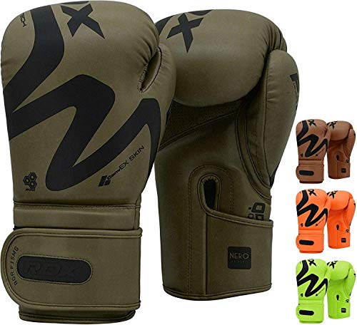 RDX Guantes de Boxeo para Muay Thai y Entrenamiento | Convex Skin Combat Cuero Mitones para Sparring, Kick Boxing | Boxing Gloves para Saco Boxeo, Combate Training