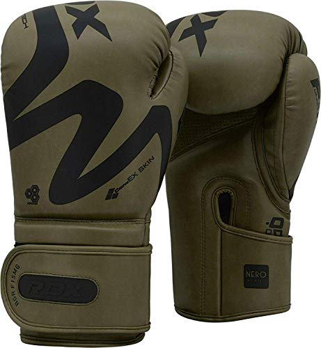 RDX Guantes de Boxeo para Muay Thai y Entrenamiento | Convex Skin Combat Cuero Mitones para Sparring, Kick Boxing | Boxing Gloves para Saco Boxeo, Combate Training